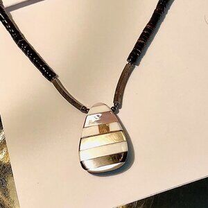 Southwestern Inlay Teardrop Pendant Necklace – Mixed Material Beads.